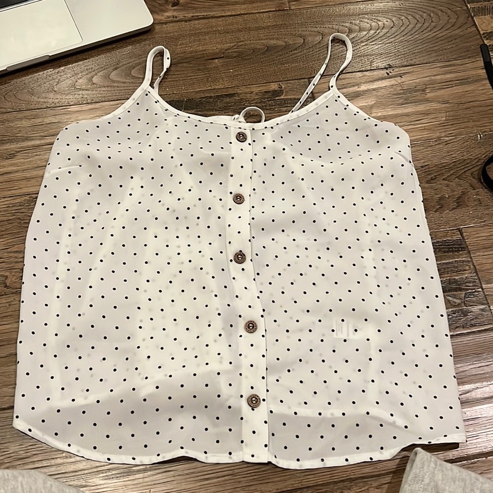 White tank top with poka dots